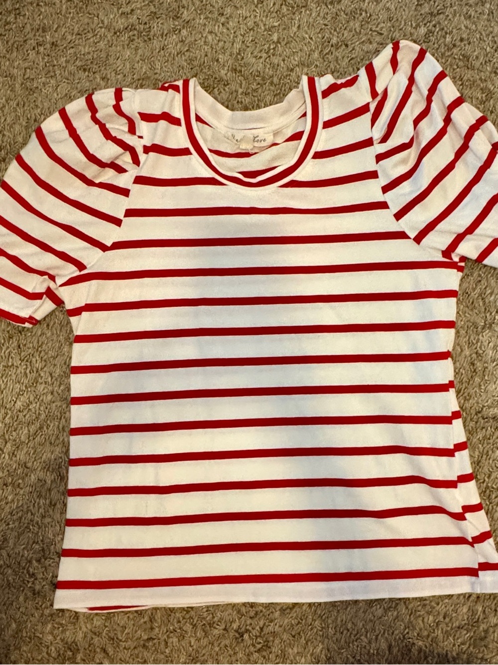 Vine & Love Red and White Striped Puff-Sleeve Tee